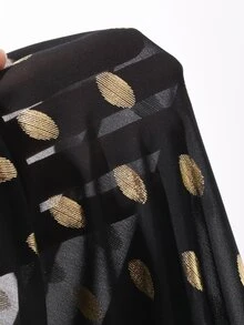 DAZY Gold Dot Print Tie Neck Flounce Sleeve Sheer Shirt Fall Long Sleeve Tops - Black - View 8