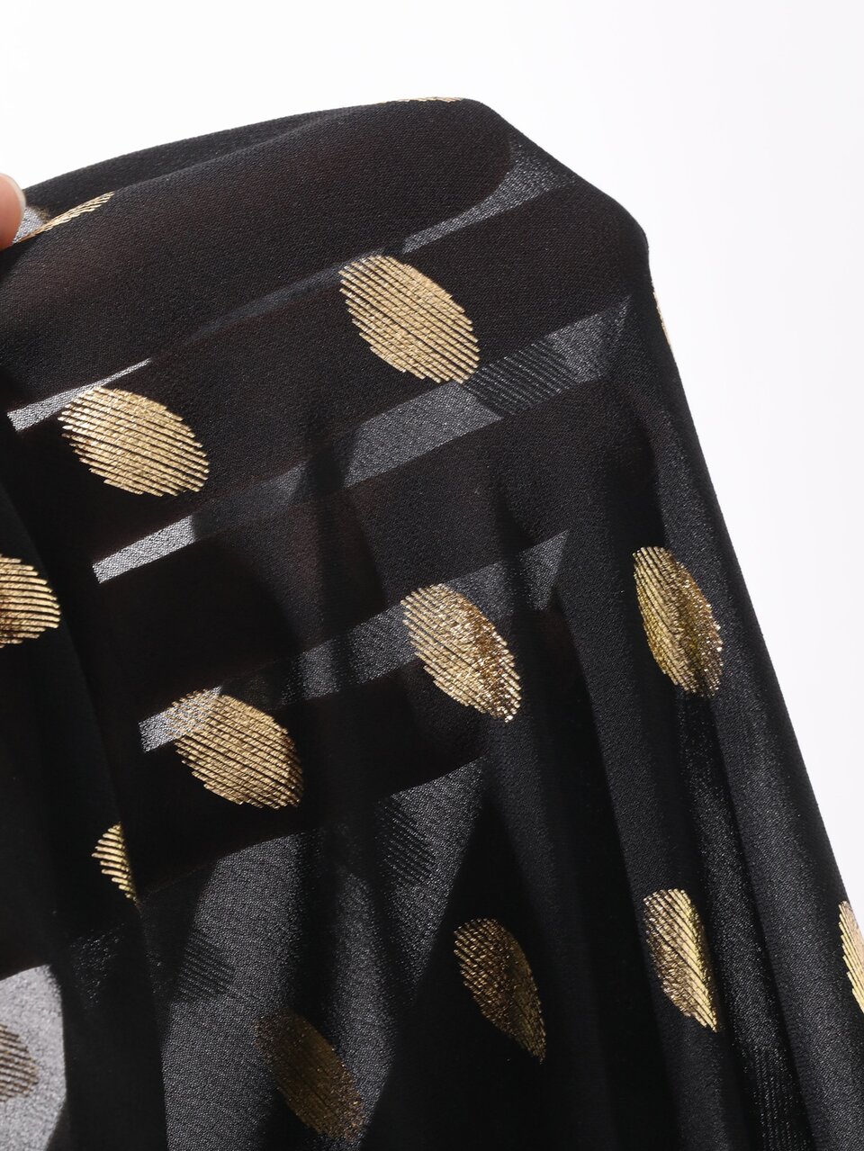 Gold Dot Print Tie Neck Flounce Sleeve Sheer Shirt Fall Long Sleeve Tops