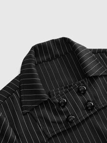 ROMWE Y2K Striped Print Cut Out Front Blouse - Black - View 3