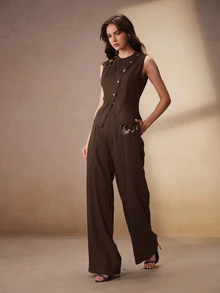 Anewsta Women Two-Piece Outfits - Coffee Brown - View 6