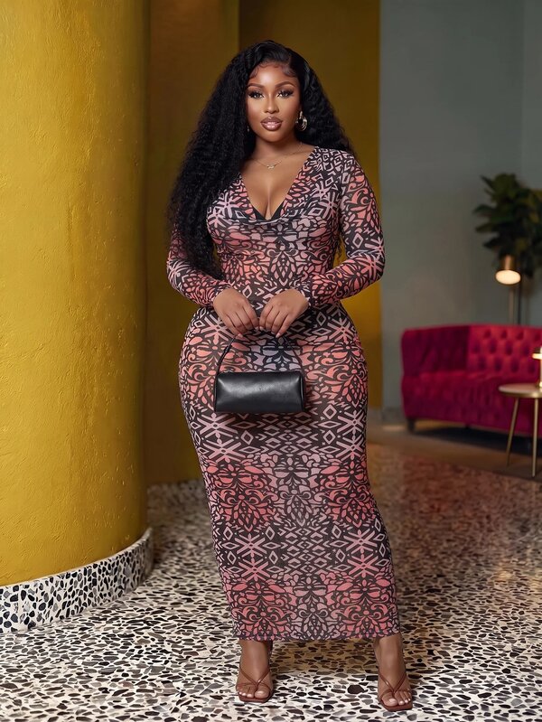 Slaydiva Plus Allover Print Bodycon Dress
