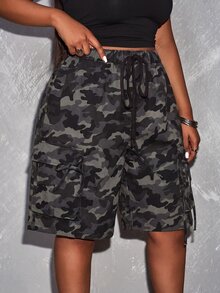 SHEIN CURVE+ Plus Size Shorts - Grey - View 3
