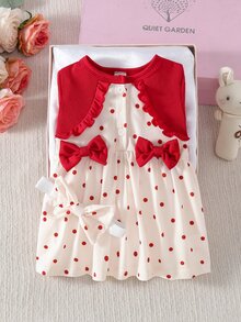 SHEIN Newborn Baby Dresses - Red and White - View 8