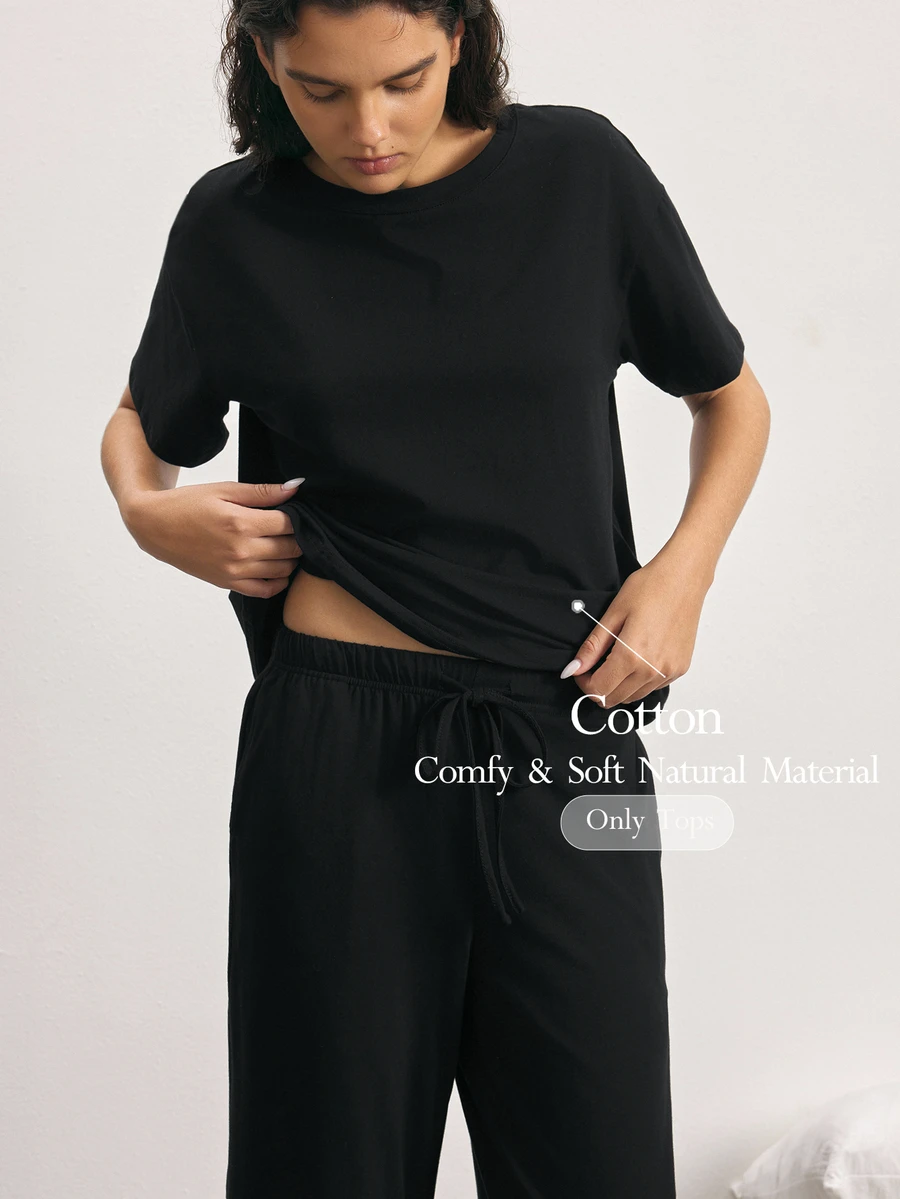Ocili Solid Drop Shoulder Lounge Tee - Black - View 1