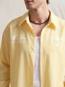 TONEVAULT Men Striped & Letter Graphic Drop Shoulder Shirt - Yellow - View 7