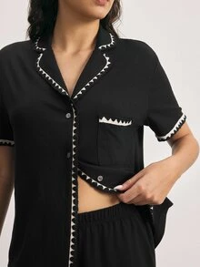 Ocili Contrast Binding Pocket Front PJ Set - Black - View 4