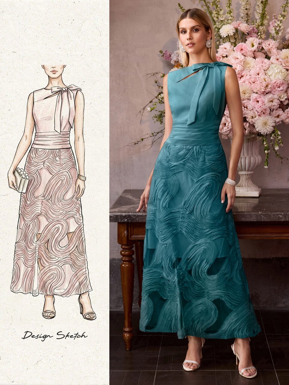 MOTF BOW DECOR CONTRAST MESH DRESS