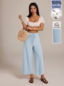 SHEIN PETITE 女士長褲 - 淺藍色 - 查看 5