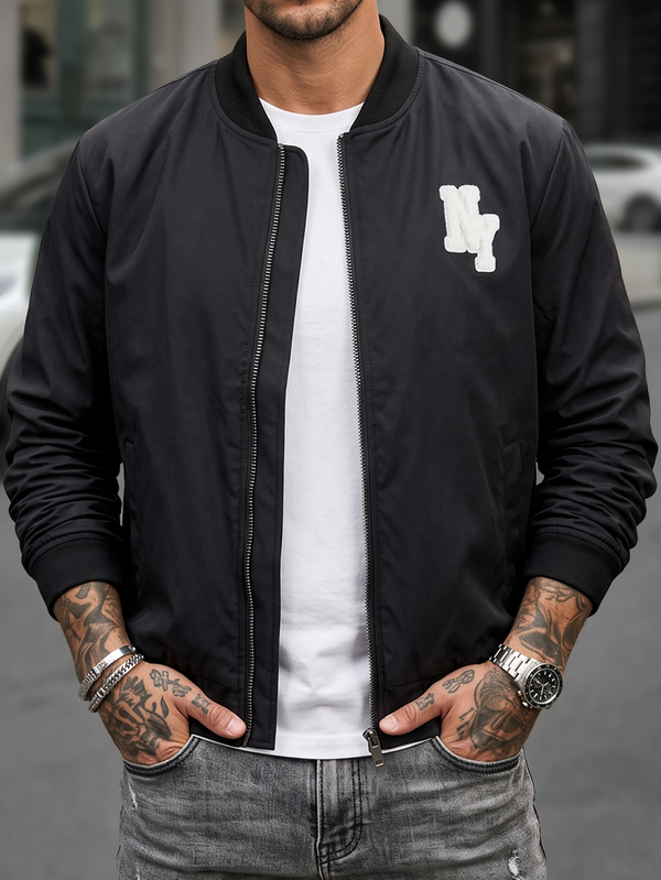 Manfinity CasualCool Men Letter Patched Zip Up Bomber Jacket