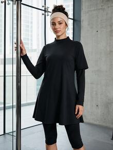 SHEIN With My Calm Mock Neck Sports Tee & Leggings - Black - View 1