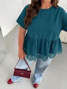 SHEIN Essnce Plus Size Blouses - Dark Green - View 4