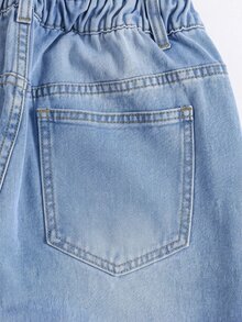 SHEIN Jeans rasgados con estampado floral & leopardo y borde crudo talla grande - Azul - Ver 8