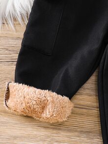 SHEIN 男嬰秋冬保暖內裡加厚彈性腰口袋直筒長褲，嬰兒幼兒秋冬長褲 - 彩色 - 查看 3