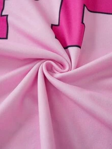 THE POWERPUFF GIRLS X SHEIN تي شيرت قصير الأكمام بطبعة كرتونية وحروف كاجوال يومي للفتيات المراهقات - وردي - مشاهدة 7