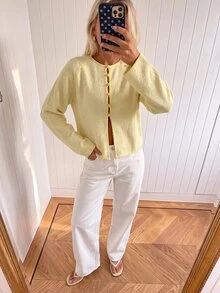 Avantive Sweater Kasual Wanita Warna Polos, Musim Gugur - Kuning - View 3