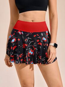 Exploreva Colorblock Print High Waist Sports Skort - Multicolor - View 3
