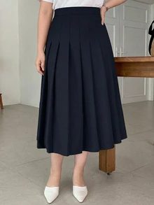 Dazy Plus Pleated Skirt, Versatile Commuter Office Wear, Spring Summer Autumn Mid-Length Skirt - Navy Blue - View 1