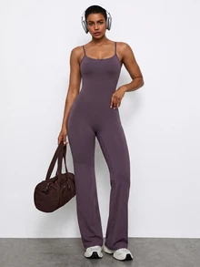 Voyena Jumpsuit Olahraga Wanita Ukuran Plus Tanpa Punggung dengan Tali Bahu Tipis - Purple - View 6