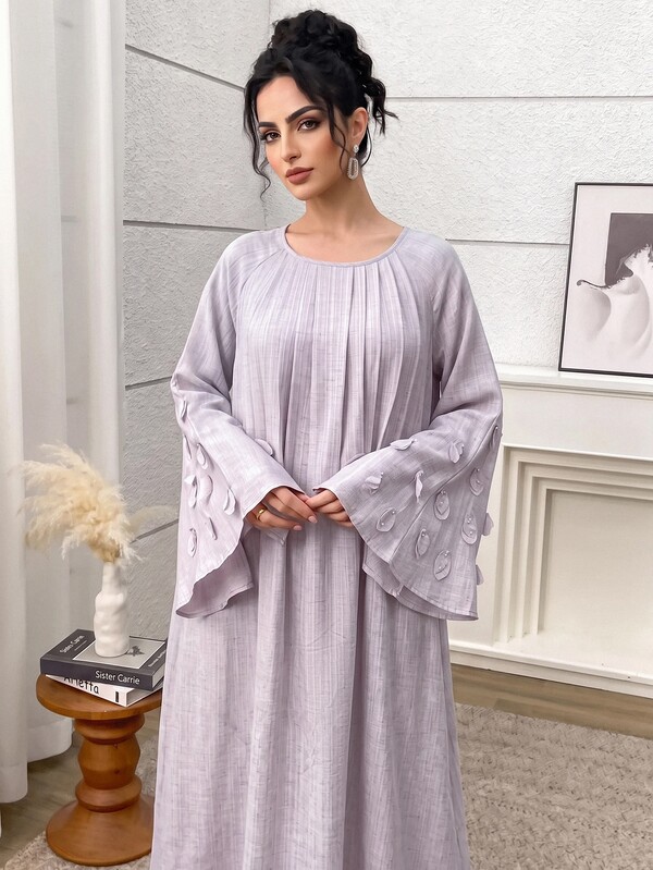 Al Najma Women's Round Neck Raglan Long Sleeve Loose Fit Arabian Dress