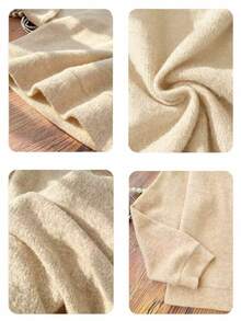 SHEIN Holidaya Women's Autumn Casual Long Sleeve Crew Neck Knit Top Brunch Office Beige - Apricot - View 3