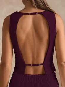 SHEIN BAE 女款時尚性感純色露背背心 - 紫紅色 - 查看 1