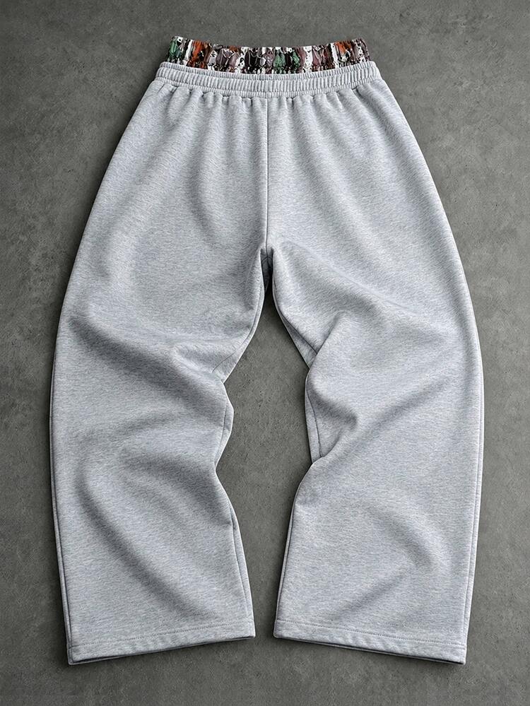 PAVTROS Men's Street Retro Casual Patchwork Waistband Sweatpants - Grey - View 2