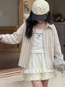 Hapijoa 青少年女孩秋季服飾 青少年女孩) 翻領短袖襯衫 夏季 - 杏色 - 查看 5