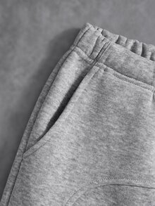 1pc Tween Boy High Street Fashion Grey Embroidered Pattern Design Straight Leg Pants With Front Curved Design, Novel And Stylish, Comfortable Fabric, Suitable For Versatile, New Arrival, Suitable For All Seasons - Grey - View 4