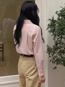 DAZY 女款純色休閒百搭日常穿著長袖襯衫 秋季 - 粉色 - 查看 5