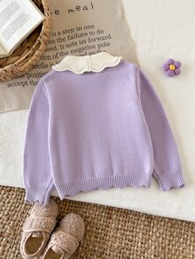 Young Girl Autumn/Winter Casual Colorblock Patchwork Collar Sweater - Mauve Purple - View 2