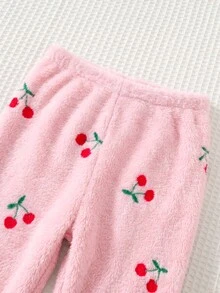Cozy Pixies 女嬰連帽抓絨外套與遮肚長褲2件套，可愛秋冬豹紋拼接毛絨套裝 - 彩色 - 查看 5