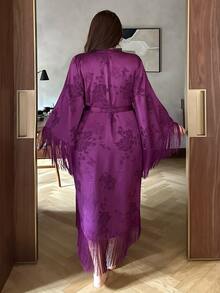 Dazy Plus Autumn New Vacation Charm Jacquard Satin Tassel Decor Robe - Violet Purple - View 3