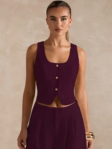 SHEIN BAE 女款時尚性感純色露背背心 - 紫紅色 - 查看 5