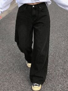 Dazy Plus Autumn New Loose Casual Distressed Black Versatile All-Match Long Jeans - Black - View 7