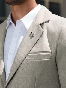 Manfinity Mode Men's Solid Color Notch Lapel Casual Commuter Blazer - Light Grey - View 7