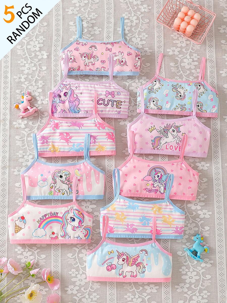 Random 5- Piece,Cute Unicorn Elements With Short Camisoles For Girls - Multicolor - View 1