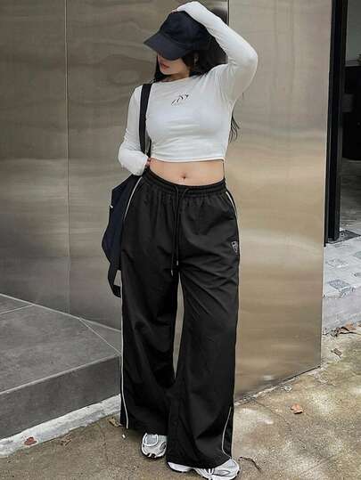 Dazy Plus Casual Loose Long Pants, Black, Spring/Autumn New Style
