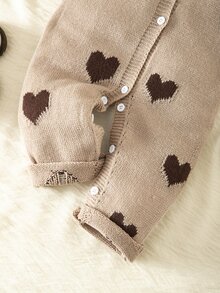 SHEIN Newborn Baby Girl Knit Autumn/Winter Cute Heart Pattern Romper - Multicolor - View 4