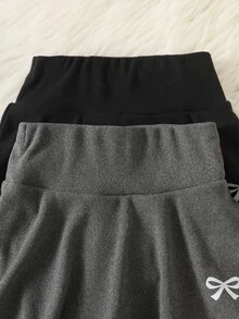 Toddler Girls 2Pcs Fleece Lined Ruffle Skirted Leggings Cozy Bow Print Elastic High Waist Pants For Fall Winter Spring School Daily Dance - Multicolor - View 5
