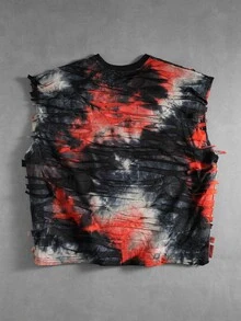 ROMWE MEN Street Life Men's Tie-Dye Rivet Decor Casual Versatile Daily Wear Top - Orange - View 5
