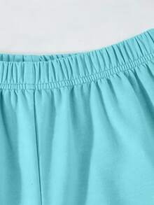 SHEIN 女童休閒舒適修身長袖T恤與舒適鬆緊腰寬腿寬鬆長褲2件套 - 綠色 - 查看 3