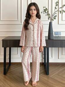Dazy Kids Tween Girl Long Sleeve Casual Ditsy Floral Loose Straight Leg Top + Straight Leg Casual Pants 2 Pieces Set Loungewear Fall - Beige - View 8