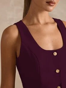SHEIN BAE 女款時尚性感純色露背背心 - 紫紅色 - 查看 8