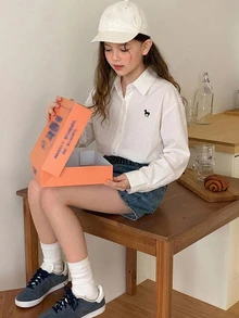 Hapijoa Tween女孩翻領短袖襯衫，夏季款 - 白色 - 查看 7