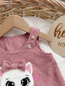 SHEIN 新生女嬰可愛休閒燈芯絨卡通圖案粉色洋裝 - 粉色 - 查看 5