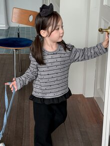 DAZY Infant (Girl) Round Neck Striped Long Sleeve Sweatshirt, Spring/Autumn - Grey - View 5