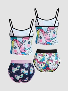 Chillnights My Little Pony X SHEIN Set Lingerie Camisole Motif Unicorn Pelangi 4 Potong - MultiWarna - View 2