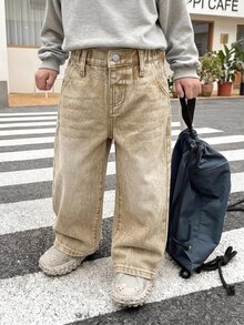 SHEIN 男童黑色牛仔寬鬆長褲 - 卡其色 - 查看 5