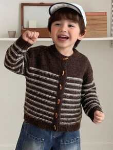 DAZY Young Boys' Colorblock Casual Striped Long Sleeve Cardigan Sweater, Autumn/Winter - Brown - View 6