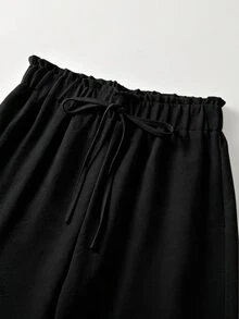 Breezaya 大尺碼女款時尚亞麻拼接蕾絲飾邊寬鬆寬腿長褲 - 彩色 - 查看 6